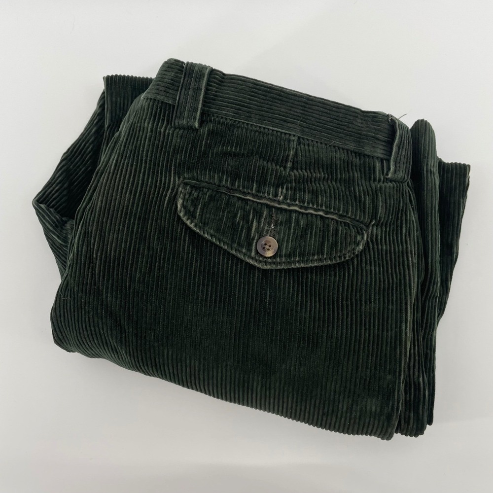 L.L Bean Men's Pleated Corduroy Pants Hunter Green Wide Wale 36x28